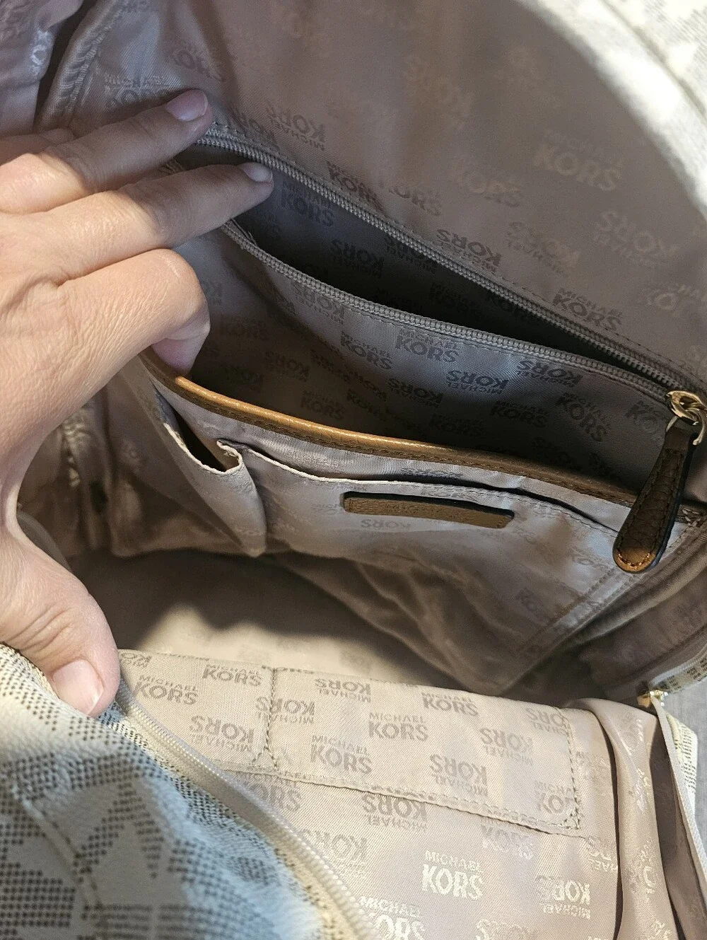 Michael Kors Cream MK Large Jet Set Logo Backpack and Wallet with Gold Studs